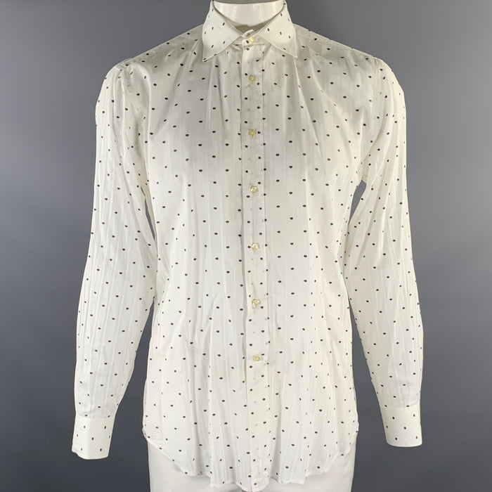 ETRO Size L White Grey Polka Dot See Through Stripe Long Sleeve Shirt