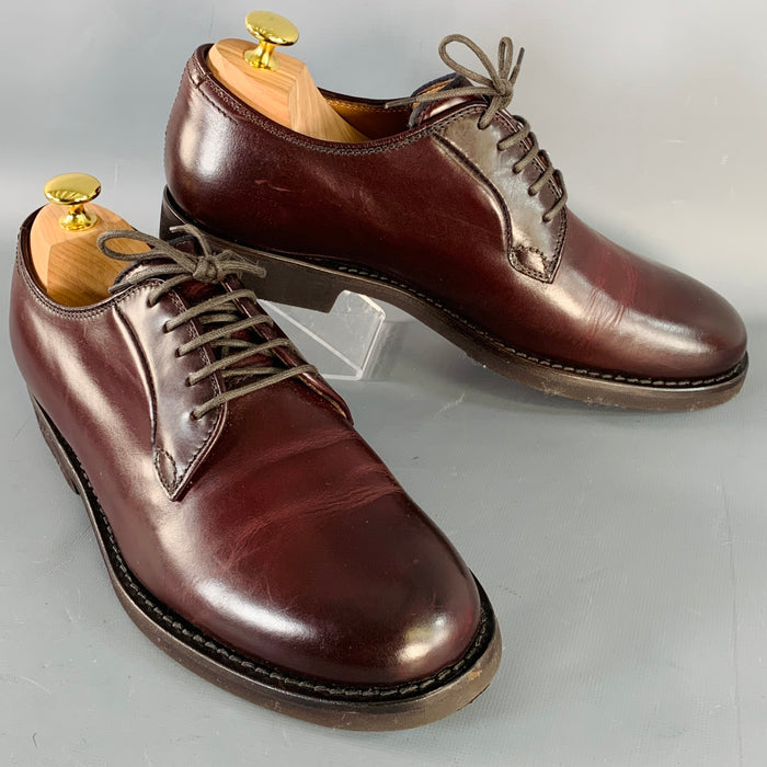 BRUNELLO CUCINELLI Size 8 Burgundy Leather Derby Lace-Up Shoes