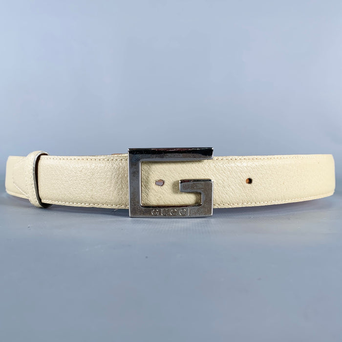 GUCCI Size 36 Beige Silver Leather Belt
