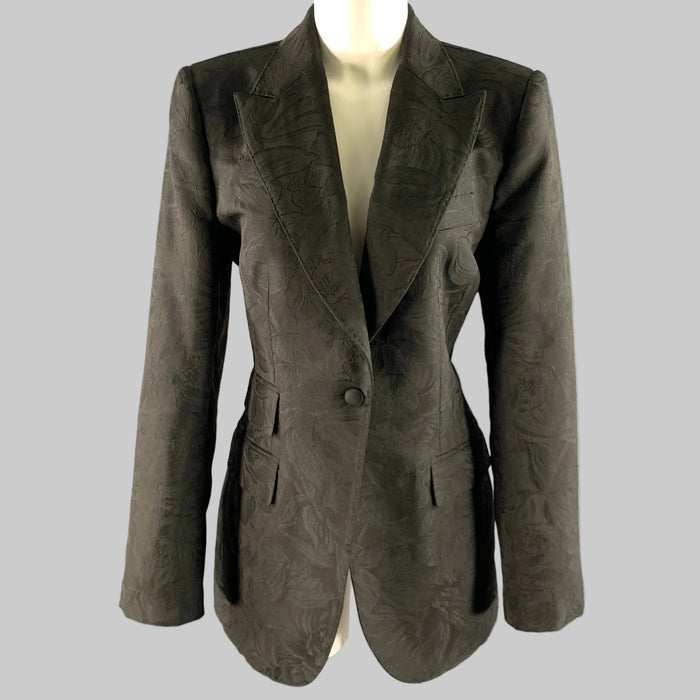 DOLCE & GABBANA Size 12 Black Polyester Blend Floral Jaquard Blazer