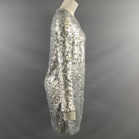 NORMA KAMALI Size S Silver Polyester Sequined Crew Neck Pullover
