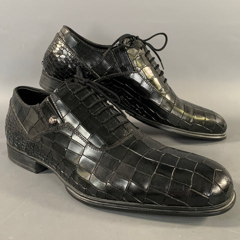 CESARE PACIOTTI Size 8 Black Embossed Leather Lace Lace Up Shoes