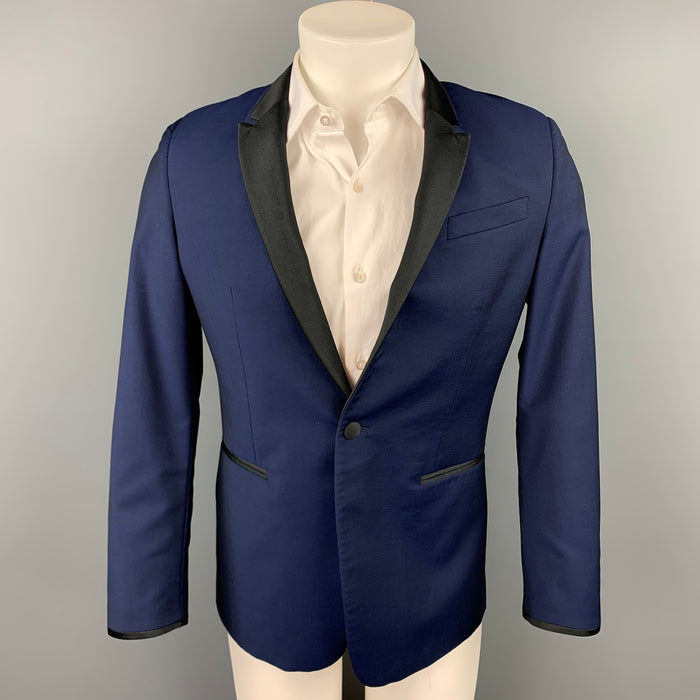 PAUL SMITH Talla 38 Abrigo deportivo regular de esmoquin con solapa de pico de lana / mohair azul marino
