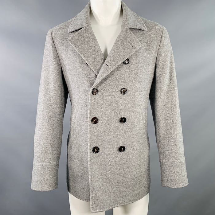 BRUNELLO CUCINELLI Size 38 Grey Herringbone Wool Cashmere Coat