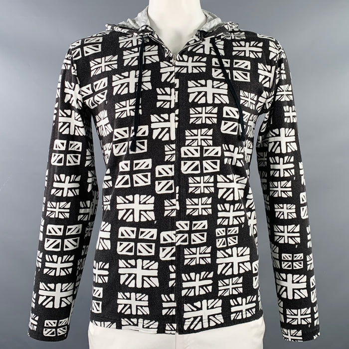 COMME des GARCONS Size XL Black White Flag Cotton Hooded Sweatshirt