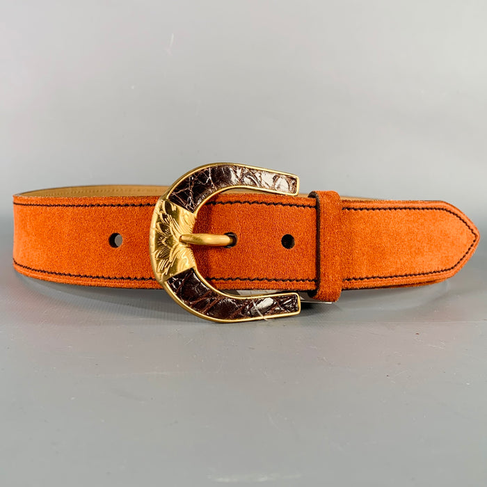 PRADA Size 32 Orange Gold Suede Belt