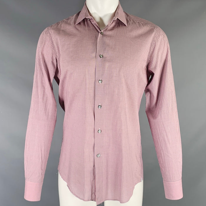 LANVIN Size S Red Blue White Checkered Cotton Long Sleeve Shirt