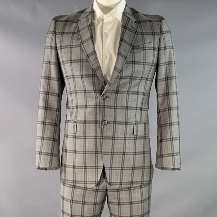 PAUL SMITH Size 42 The Byard Regular Grey Charcoal Checkered Wool Notch Lapel Suit