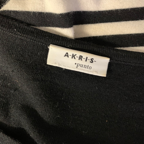 AKRIS Size M White Black Wool Stripe Scoop Neck Pullover Womens