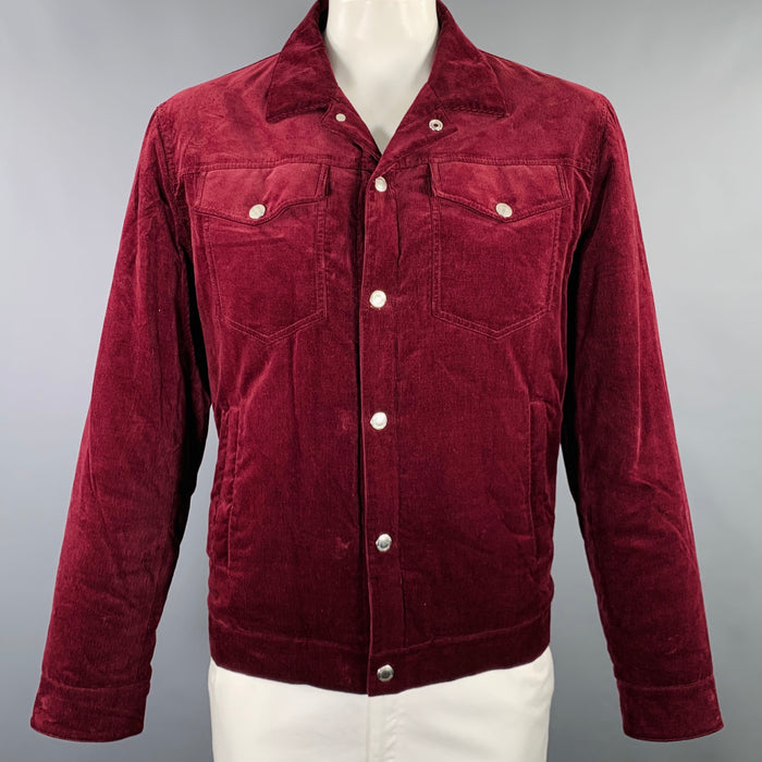 BRUNELLO CUCINELLI Size XXL Burgundy Corduroy Cotton Snaps Jacket