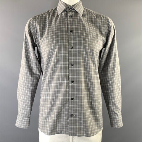 ETON Size 40 Grey White Plaid Cotton Button Up Long Sleeve Shirt
