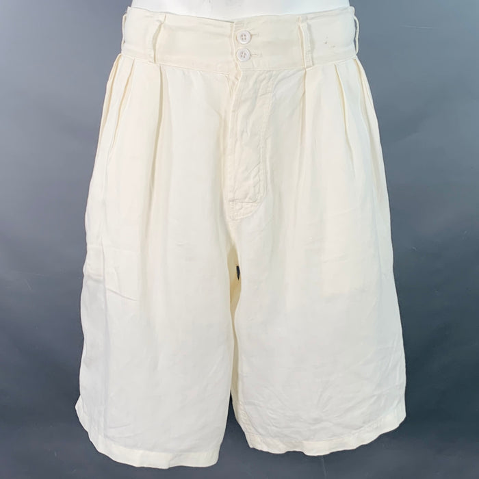 PAUL SMITH Size 34 Cream Pleated Linen Wide Leg Button Fly Shorts