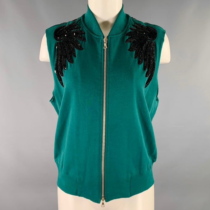 DRIES VAN NOTEN Size S Green Black Cotton Sequined Sleeveless Vest