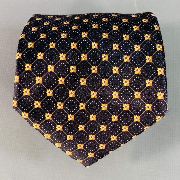BRIONI Navy Yellow Abstract Floral Silk Tie