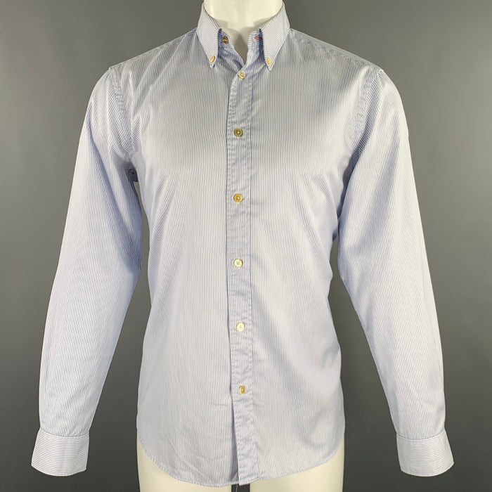 PAUL SMITH Size M White Light Blue Stripe Cotton Button Down Long Sleeve Shirt