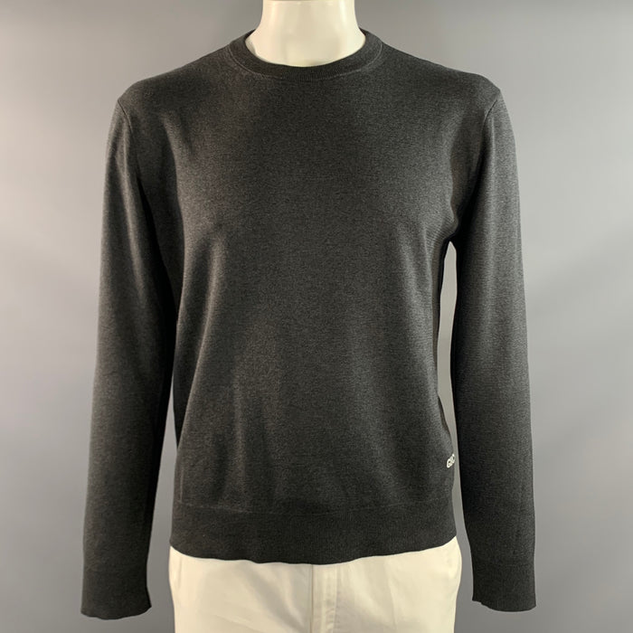 GUCCI Size XL Grey Dark Grey Knitted Silk Cotton Crew Neck Pullover