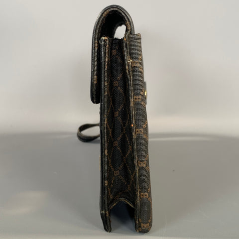 BALLY Brown Black Monogram Leather Wristlet Bag