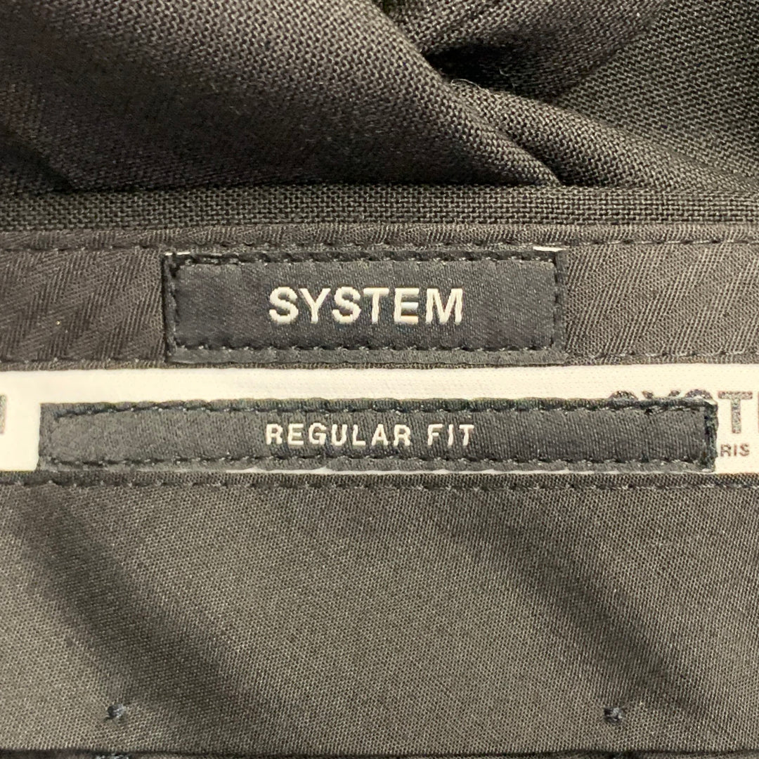 SYSTEM Size 34 Black Wool Flat Front Tapered Zip Fly Dress Pants