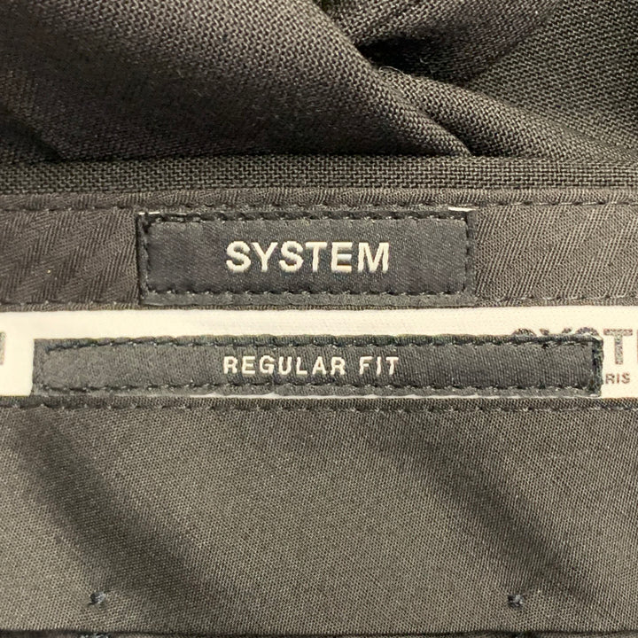SYSTEM Size 34 Black Wool Flat Front Tapered Zip Fly Dress Pants