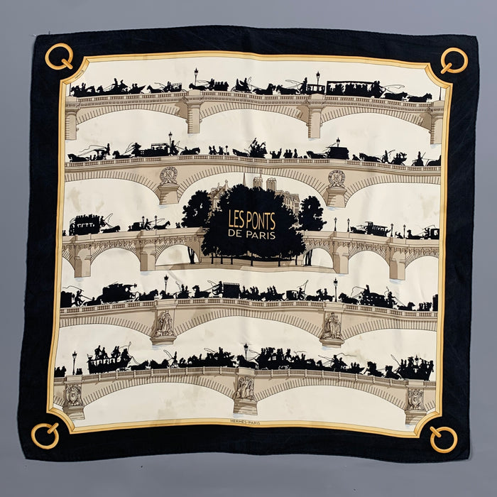 HERMES Black Tan Silk Scarves & Shawls