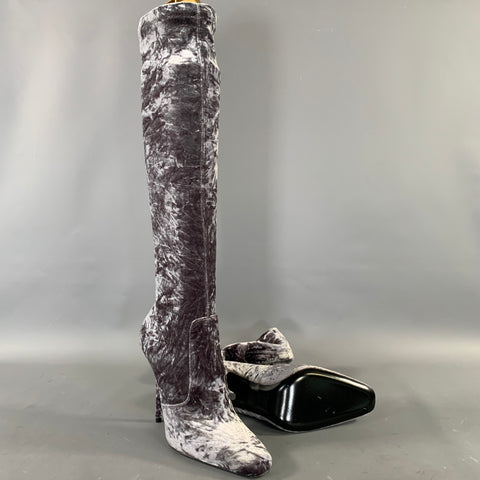 SAINT LAURENT Size 7 Grey Velvet Crushed Sock Boots