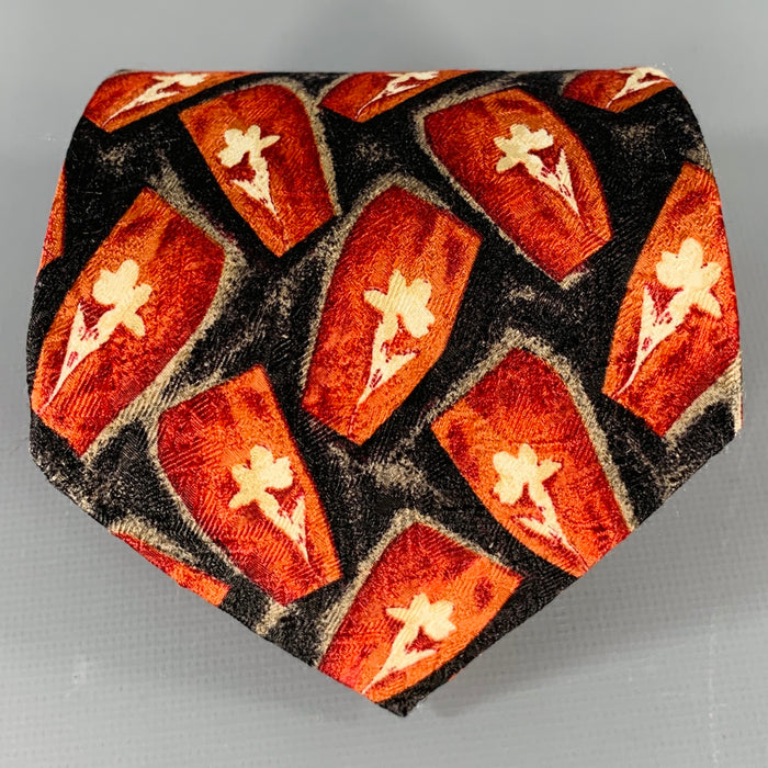 ERMENEGILDO ZEGNA Burgundy Black Abstract Silk Tie
