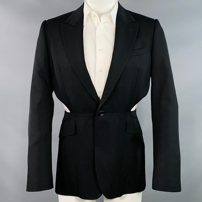 ALEXANDER MCQUEEN SS23 Size 38 Black Cut Out Wool Peak Lapel Sport Coat