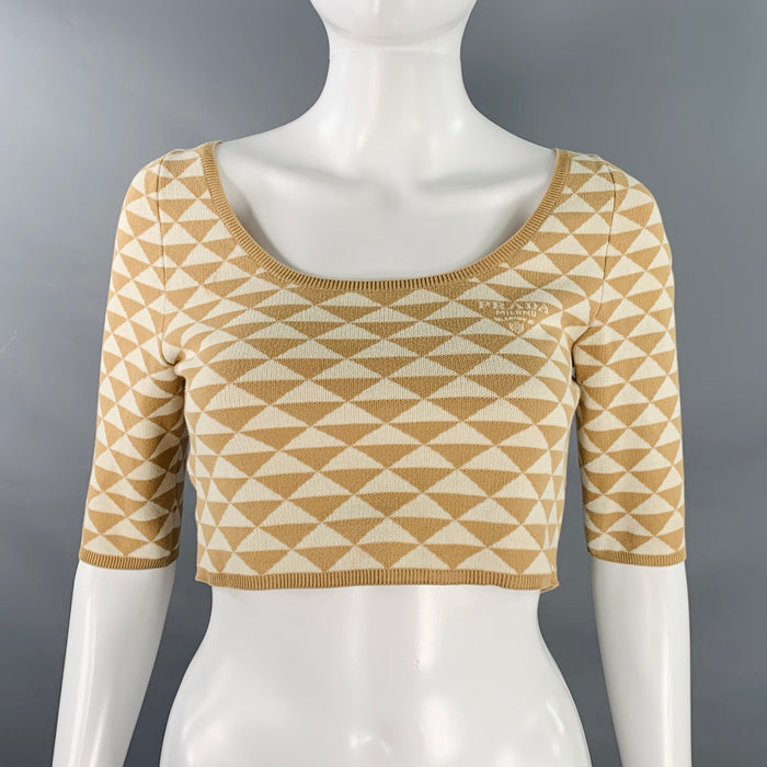 PRADA by RAF SIMONS 2023 Size S Beige Cream Knit Triangle Cropped Pullover
