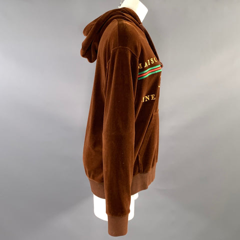 GUCCI Size S Brown Yellow Cotton Blend Logo Hooded Pullover