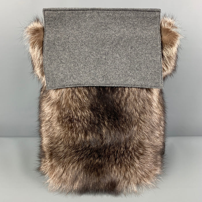 BRUNELLO CUCINELLI Brown Grey Fox Fur Monili Backpack