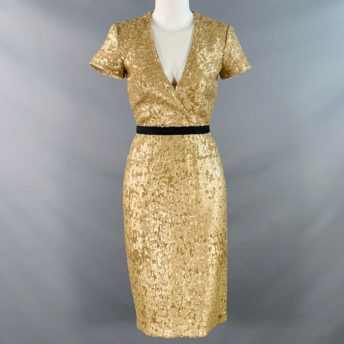 BURBERRY LONDON Size 2 Gold Black Viscose Blend Sequined Cocktail Dress