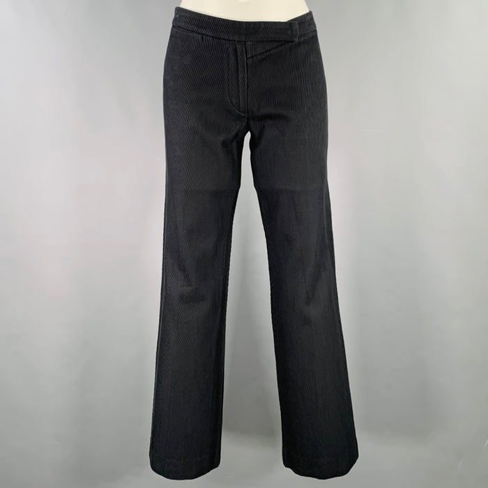 ANN DEMEULEMEESTER Size 6 Black Cotton Textured Flat Front Casual Pants