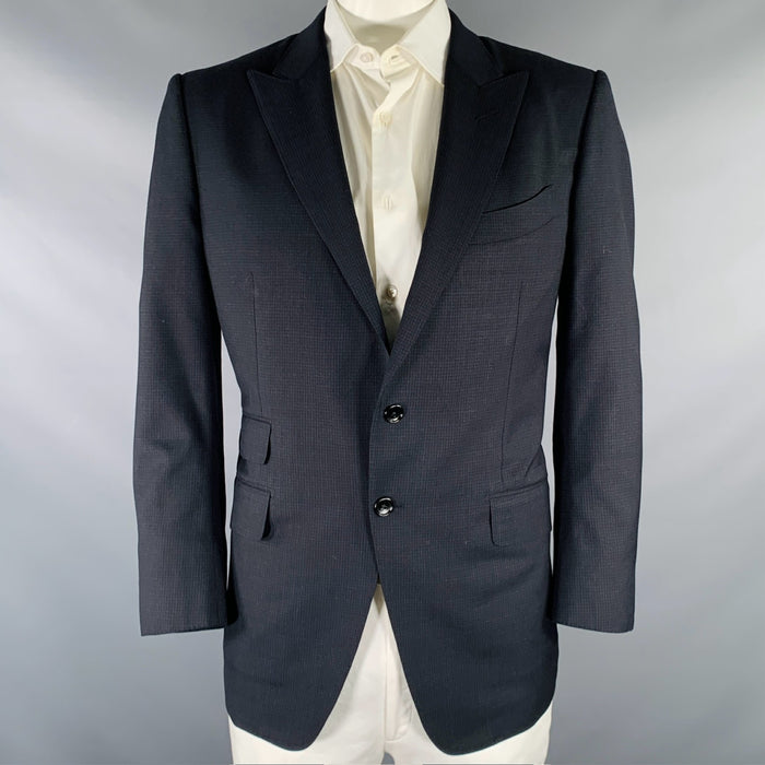 TOM FORD Size 44 Black Navy Checkered Wool Blend Sport Coat