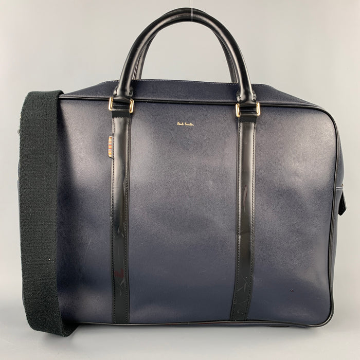 PAUL SMITH Navy & Black Leather Shoulder Strap Briefcase Bag