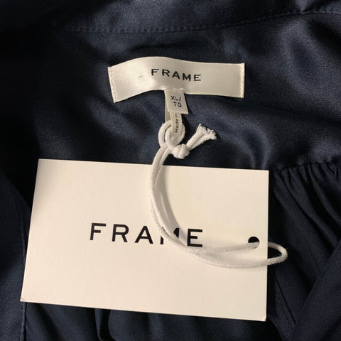FRAME Size XL Navy Silk V Neck Blouse