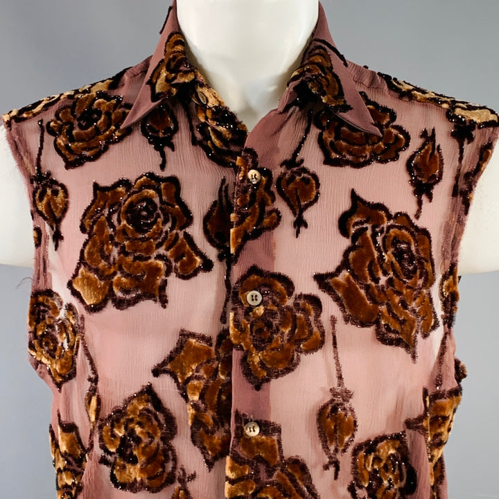 DRIES VAN NOTEN Size 36 Brown Tan Floral Viscose Silk Blend Velour Tank Top