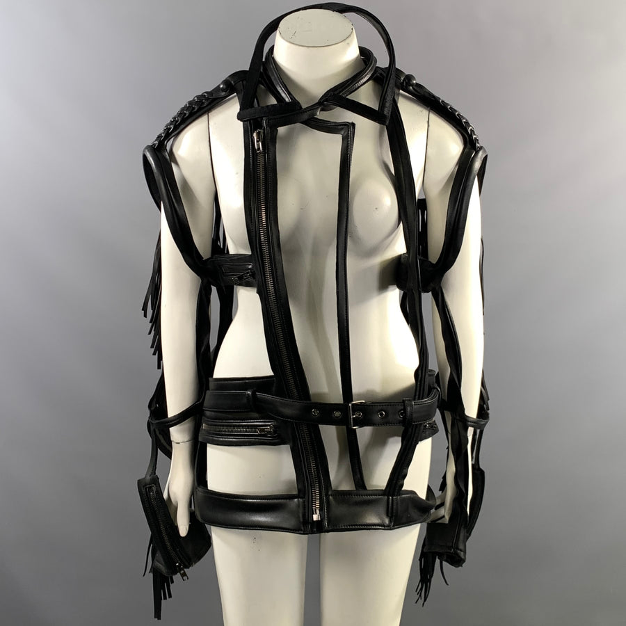MAISON MARGIELA FW2018 Size L Black Leather Cut Out Zip Up Jacket