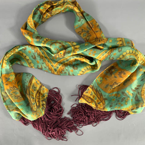 DOLCE & GABBANA Green Wine Paisley Silk Blend Scarves