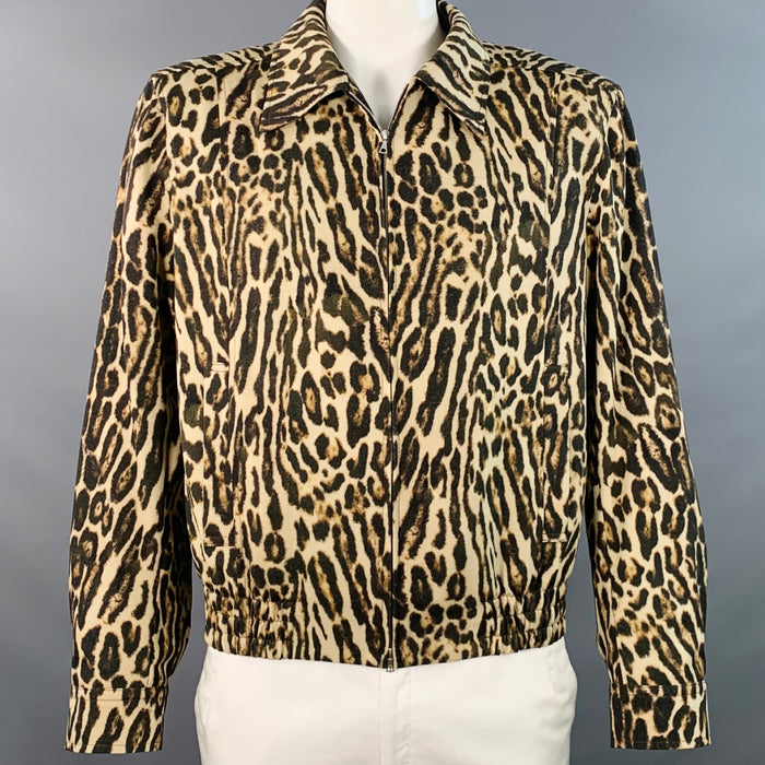 DRIES VAN NOTEN Size XL Yellow Brown Animal Print Wool Zip Up Blouson Jacket