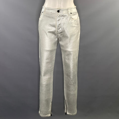 TOM FORD Size 32 Silver Cotton & Elastane Metallic Zip Fly Jeans