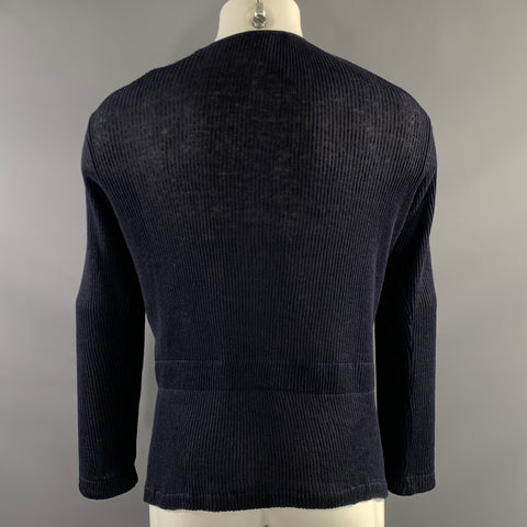 PAUL HARNDEN Size M Navy Ribbed Linen & Cotton Button Up Cardigan