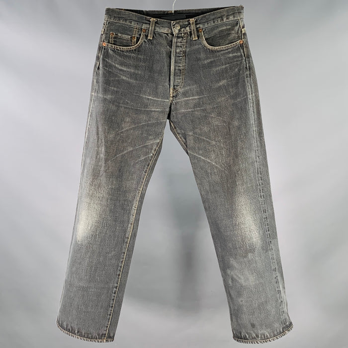 YOHJI YAMAMOTO x SPOTTED HORSE CRAFT Size 32 Grey Cotton Straight Selvedge Jeans