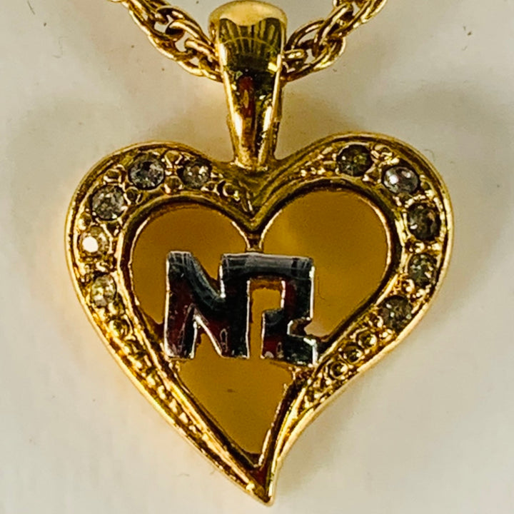 NINA RICCI Gold Silver Chain Link Metal Heart Monogram Pendant Necklace