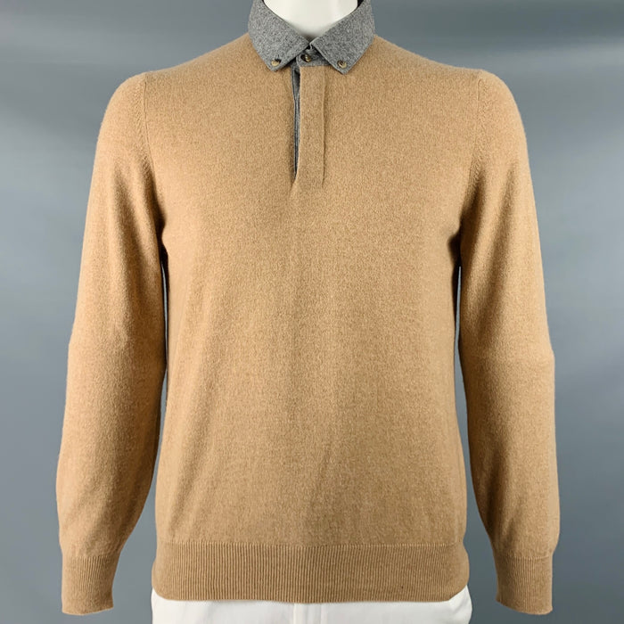 BRUNELLO CUCINELLI Talla 42 Jersey con botones de cachemira de punto gris tostado