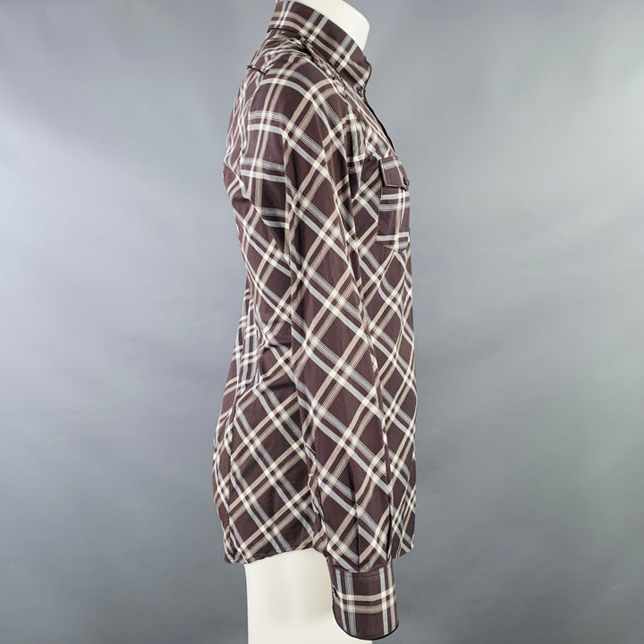 DOLCE & GABBANA Size S Brown Grey Plaid Cotton Two Pockets Long Sleeve Shirt