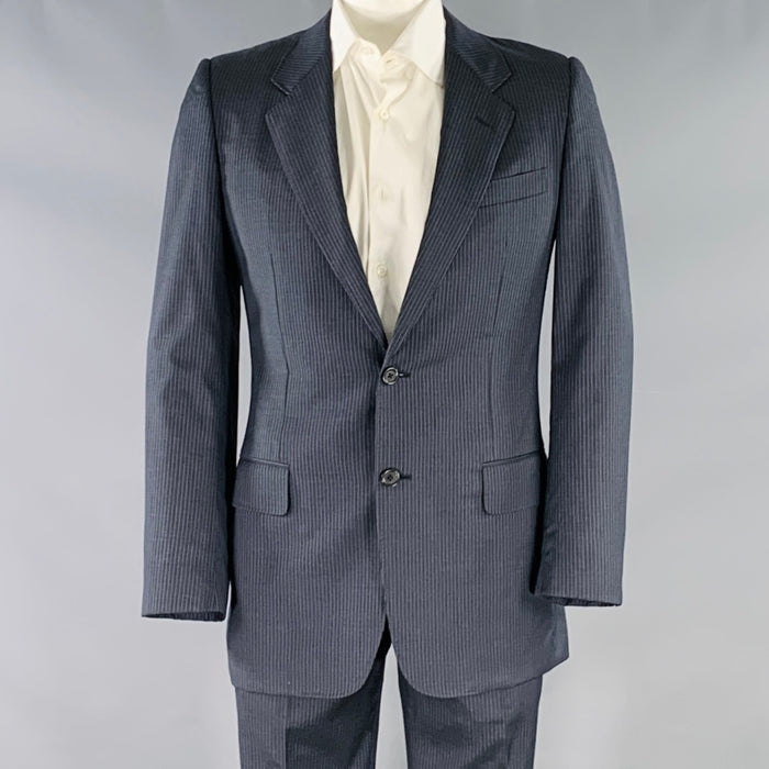 YVES SAINT LAURENT Size 42 Long Navy Blue Stripe Wool Notch Lapel Suit