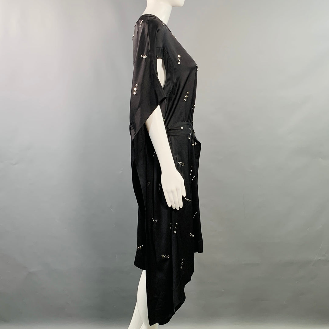 BURBERRY Size S Black Silk Studded Belted Cape Dress