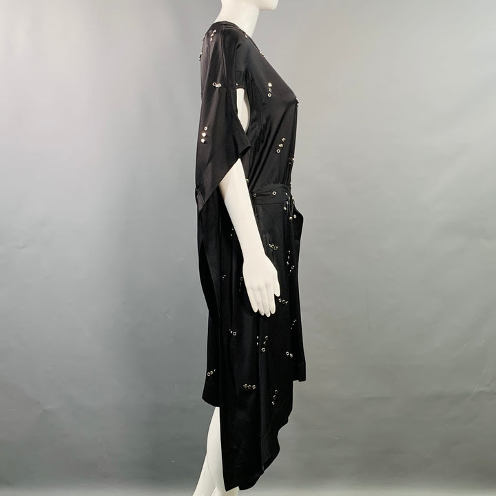 BURBERRY Size S Black Silk Studded Belted Cape Dress