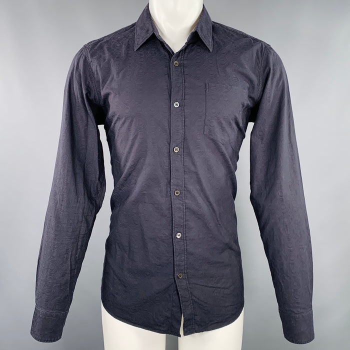 DRIES VAN NOTEN Size M Black Textured Cotton One Pocket Long Sleeve Shirt