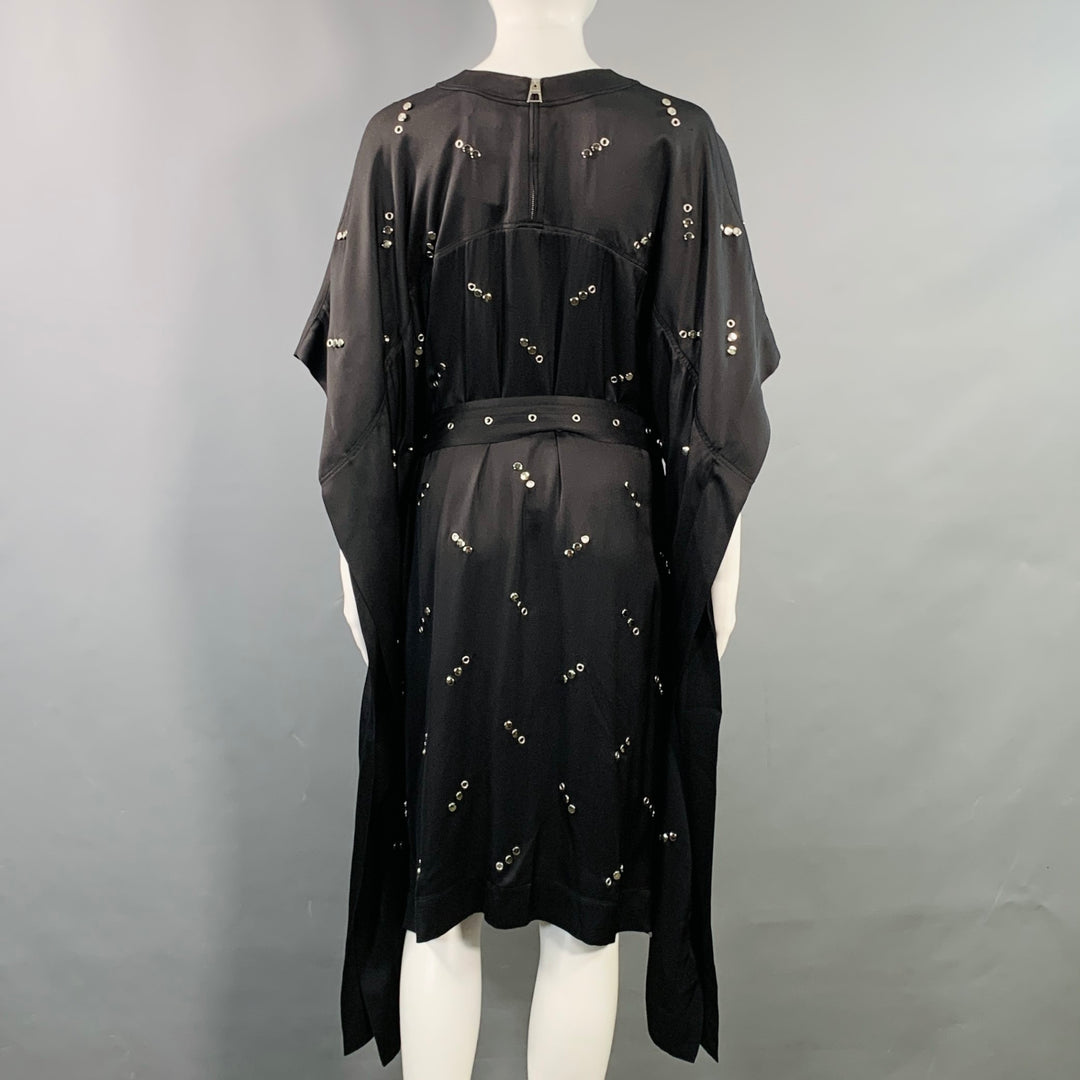 BURBERRY Size S Black Silk Studded Belted Cape Dress
